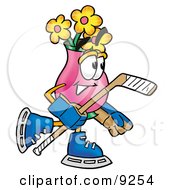Vase Of Flowers Mascot Cartoon Character Playing Ice Hockey