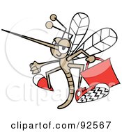 Mosquito Flying With A Red Bag