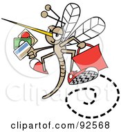 Shopping Mosquito Flying With Credit Cards And A Red Bag