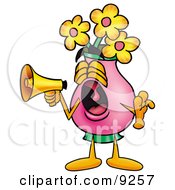 Poster, Art Print Of Vase Of Flowers Mascot Cartoon Character Screaming Into A Megaphone