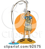 Royalty Free RF Clipart Illustration Of A Man Standing On Shore And Fishing