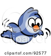 Royalty Free RF Clipart Illustration Of A Dark Blue Bird Flying And Flapping His Little Wings
