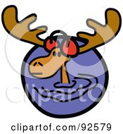 Royalty Free RF Clipart Illustration Of A Wading Moose Wearing Ear Muffs