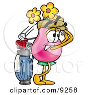 Poster, Art Print Of Vase Of Flowers Mascot Cartoon Character Swinging His Golf Club While Golfing