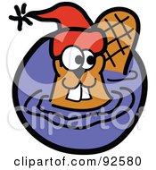 Poster, Art Print Of Wading Beaver Wearing A Red Hat