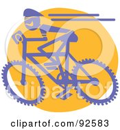 Poster, Art Print Of Blue Cyclist On A Mountain Bike