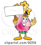 Vase Of Flowers Mascot Cartoon Character Holding A Blank Sign