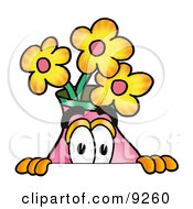 Vase Of Flowers Mascot Cartoon Character Peeking Over A Surface