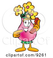 Vase Of Flowers Mascot Cartoon Character Holding A Telephone
