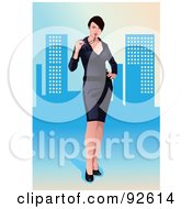 Sexy Business Woman In A Dress Over A Blue Urban Background