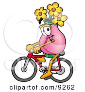 Vase Of Flowers Mascot Cartoon Character Riding A Bicycle