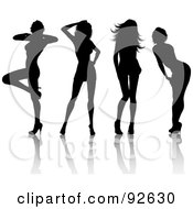 Poster, Art Print Of Digital Collage Of Four Black Sexy Silhouetted Ladies With Shadows