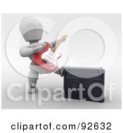 Poster, Art Print Of 3d White Character Playing A Guitar By A Speaker