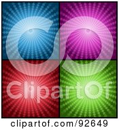 Digital Collage Of Four Blue Purple Red And Green Halftone Vortex Backgrounds