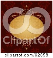 Poster, Art Print Of Golden Text Oval On A Red Floral Background