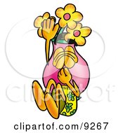 Vase Of Flowers Mascot Cartoon Character Plugging His Nose While Jumping Into Water