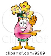 Poster, Art Print Of Vase Of Flowers Mascot Cartoon Character Waving And Pointing