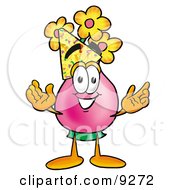 Vase Of Flowers Mascot Cartoon Character Wearing A Birthday Party Hat