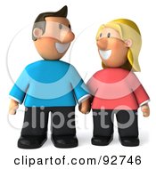 3d Casual Couple Holding Hands And Smiling