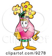 Clipart Picture Of A Vase Of Flowers Mascot Cartoon Character Pointing At The Viewer by Toons4Biz