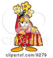 Vase Of Flowers Mascot Cartoon Character In Orange And Red Snorkel Gear