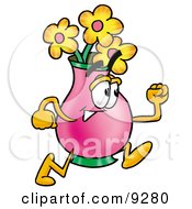 Poster, Art Print Of Vase Of Flowers Mascot Cartoon Character Running