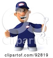 Royalty-Free (RF) Clipart Illustration of a 3d Toon Guy Auto Mechanic Holding A Wrench by Julos #COLLC92819-0108