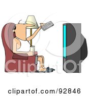 Royalty Free RF Clipart Illustration Of A Slim Man Sitting On A Chair With A Canned Beverage Pointing A Remote To A Television