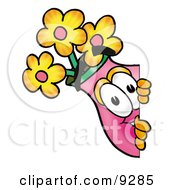 Clipart Picture Of A Vase Of Flowers Mascot Cartoon Character Peeking Around A Corner by Toons4Biz