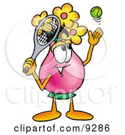 Poster, Art Print Of Vase Of Flowers Mascot Cartoon Character Preparing To Hit A Tennis Ball