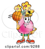 Poster, Art Print Of Vase Of Flowers Mascot Cartoon Character Spinning A Basketball On His Finger
