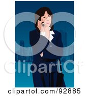 Poster, Art Print Of Business Woman Talking Outdoors On A Cell Phone At Night