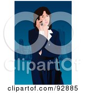 Royalty Free RF Clipart Illustration Of A Business Woman Talking Outdoors On A Cell Phone At Night