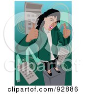 Poster, Art Print Of Business Woman Holding Two Thumbs Up With Calculators