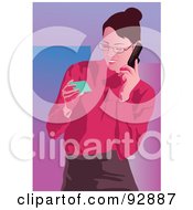 Poster, Art Print Of Business Woman Reading A Credit Card And Talking On A Phone