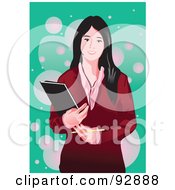 Poster, Art Print Of Business Woman Carrying A Folder On A Green And Pink Background