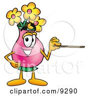 Clipart Picture Of A Vase Of Flowers Mascot Cartoon Character Holding A Pointer Stick by Toons4Biz