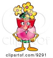 Vase Of Flowers Mascot Cartoon Character Wearing A Red Mask Over His Face