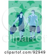 Royalty Free RF Clipart Illustration Of A Happy Shopping COuple With Bags 3