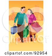 Royalty Free RF Clipart Illustration Of A Happy Shopping COuple With Bags 2