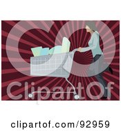 Royalty Free RF Clipart Illustration Of A Shopping Woman Running With A Cart Over Red