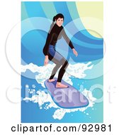 Poster, Art Print Of Surfing Woman In A Wetsuit