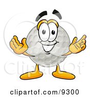 Clipart Picture Of A Golf Ball Mascot Cartoon Character With Welcoming Open Arms by Toons4Biz