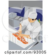 Royalty Free RF Clipart Illustration Of A Cooking Sushi Chef In A Kitchen by mayawizard101