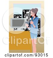 Royalty Free RF Clipart Illustration Of A Business Woman Writing Notes In An Urban Office