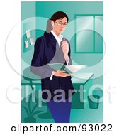 Poster, Art Print Of Business Woman Holding A Book And Standing In An Office