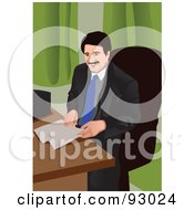 Royalty Free RF Clipart Illustration Of A Business Man In An Office 5