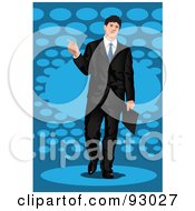 Royalty Free RF Clipart Illustration Of A Business Man Pointing Over Blue