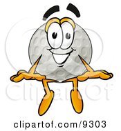 Clipart Picture Of A Golf Ball Mascot Cartoon Character Sitting
