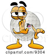 Golf Ball Mascot Cartoon Character Whispering And Gossiping